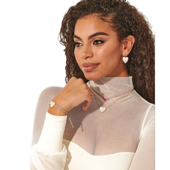 NWOT! Kendra Scott Love U Heart Gold Drop Earrings in Ivory Mother-of-Pearl - Picture 3 of 5